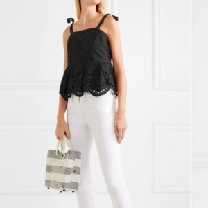 J. Crew Black Eyelet Shoulder Ties Top (size 00)